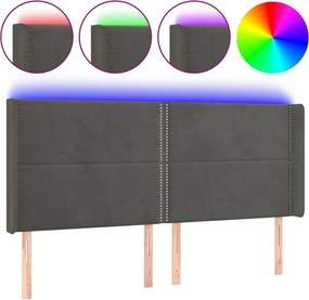 vidaXL sötétszürke bársony LED-es fejtámla 183x16x118/128 cm