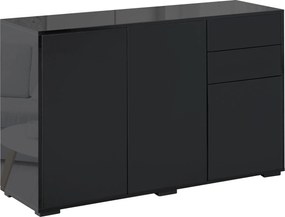 HOMCOM Büfé Szekrény Tárolószekrény 2 Fiókkal, 3 Ajtóval, Állítható Polccal, Részecskelemez, 117 x 36 x 74 cm Fekete | Aosom