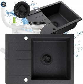 Gránit mosogatótál, egy medencés, pöttyös, 60.2x44.2 cm, csepegtetővel szifon