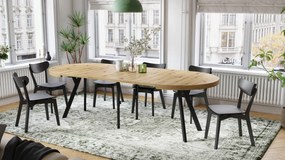 Mazzoni VITO Artisan Tölgy/fekete lábak - LOFT/IPARI STÍLUSÚ 310 cm-re BŐVÍTHETŐ NAGY KEREK ASZTAL Ø110 Y LÁBAKKAL