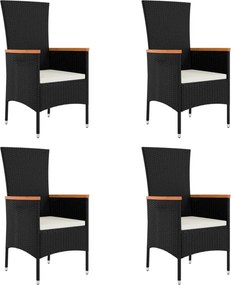 vidaXL 4 db fekete polyrattan kerti szék párnával