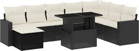 vidaXL 9 részes fekete polyrattan kerti ülőgarnitúra párnákkal