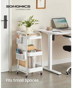 Tárolókocsi 3 fémhálós polccal fehér színben