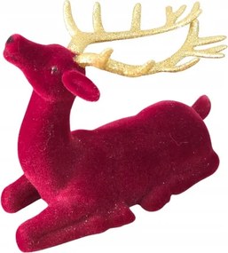 Karácsonyi figura velúr rénszarvas bordó fekvő arany agancs