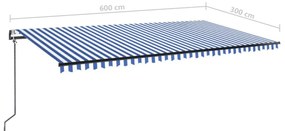 kék/fehér automata szélérzékelős és LED-es napellenző 600x300cm