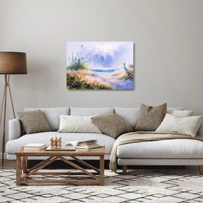 Kép - romantikus tengerpart, olajfestmény (üvegen) (70x50 cm)