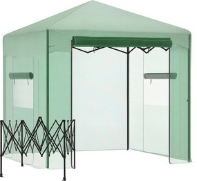 Outsunny Üvegház Zöldség Üvegház Paradicsom Üvegház Rolós Ajtóval és Ablakkal PE Acél Sötét Zöld 238 x 178 x 240 cm | Aosom