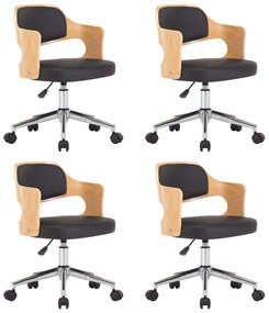 4 db fekete hajlított fa és műbőr forgó étkezőszék