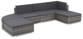 6 darabos szürke polyrattan kerti bútor szett párnákkal