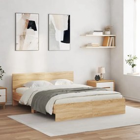 sonoma tölgy színű ágykeret fejtámlával és LED-del 160 x 200 cm