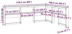 Könyvespolc fejtámla L-alakú 150 cm tömörfa fenyőfa