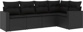 vidaXL 5 részes fekete polyrattan kerti kanapészett párnákkal