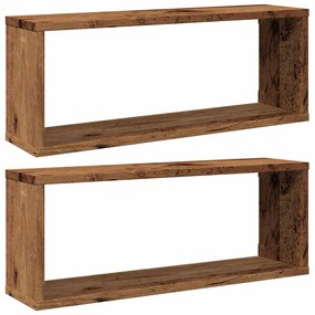 2 db antik fa színű szerelt fa fali kockapolc 60 x 15 x 23 cm