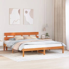 Ágykeret Fejtámlával Gyantázott Barna 180x200 cm Tömör Fa Fenyő
