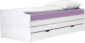 Ágy kihúzható pótágyakkal, fehér, tömörfa, 90x200, FLOPY