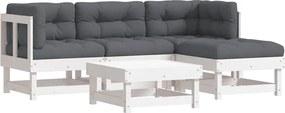 vidaXL 5 részes fehér tömör fa kerti ülőgarnitúra párnával
