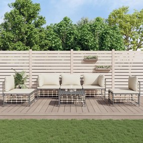 6 részes antracitszürke polyrattan kerti ülőgarnitúra párnákkal