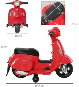 HOMCOM Elektromos gyerekmotor vespa, LED fénnyel, hanggal, 18-36 hónapos korú, piros