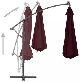bordó konzolos napernyő LED-világítással 350 cm