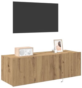 TV faliszekrény LED világítással, Kézműves tölgy 100x35x31 cm