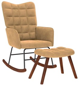 vidaXL barna bársony hintaszék lábtartóval