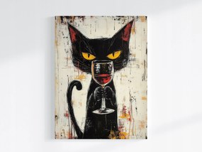 Vászonkép Canvas Bár Konyha Fekete Macska Portré Vörösbor 75x100