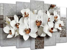 Vászonkép 70x50 Fehér orchideák és mozaik