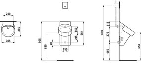 LAUFEN H8402850200001-Piszoár VAL hátsó vízbekötés, hátsó lefolyó kerámia/fényes fekete