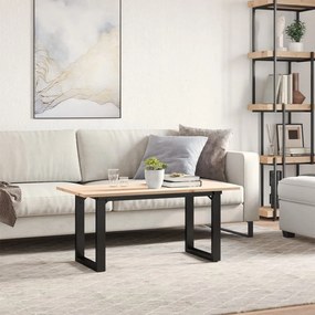 Tömör fenyőfa és acél dohányzóasztal O-vázzal 100x50x45 cm