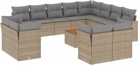 vidaXL 13 részes bézs polyrattan kerti ülőgarnitúra párnákkal