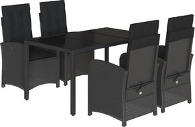 vidaXL 5 részes fekete polyrattan kerti étkezőgarnitúra párnákkal