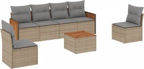 vidaXL 7 részes bézs polyrattan kerti ülőgarnitúra párnákkal