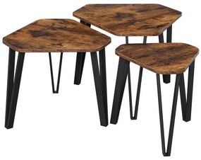 ELDUR 3 darabos oldalsó asztal szett barna/fekete