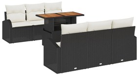 7 darabos kerti kanapé szett párnákkal fekete poli-rattan, 2 személyes kerti kanapé tárolóval és párnákkal fekete poli-rattan