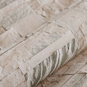 szürke és bézs kőhatású nem szőtt 3D tapéta 10 x 0,53 m