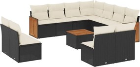 vidaXL 12 részes fekete polyrattan kerti ülőgarnitúra párnákkal