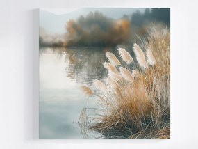 Vászonkép Canvas Tájkép Tó Nád Fű Köd Reggel 80x80