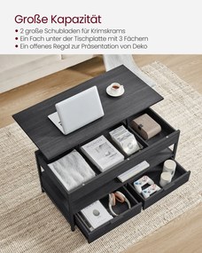 Dohányzóasztal, magasságában állítható, 50×100 cm, antracitszürke–tintafekete