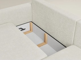 Krémszínű zsenília kinyitható-tárolóhelyes sarokkanapé (jobb oldali-heverő résszel) Leon – Maison de Rêve