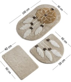 Világosbarna fürdőszobai kilépő szett 3 db-os 100x60 cm Ruya – Foutastic