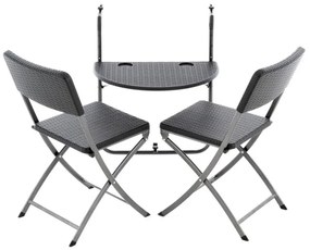 GARTHEN Függeszthető asztal 2 db rattan kinézetű szék fekete