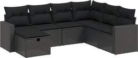 vidaXL 7 részes fekete polyrattan kerti ülőgarnitúra párnával