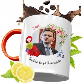 Narancssárga Bögre Mateusz Morawiecki Ajándék fényképes nyomtatással