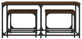 3 db barna tölgyszínű szerelt fa rakásolható dohányzóasztal