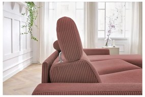 Rózsaszín kordbársony kinyitható sarokkanapé (variálható) Monaco – Bobochic Paris