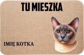 Lenvászon Lábtörlő Macskával Itt Él Cica Név Prémium Minőség