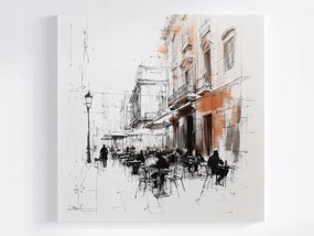 Vászonkép Canvas Rajz Vázlat Város Utca Kávézó Urban 40x40