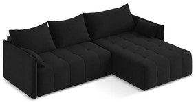 Fekete kinyitható-tárolóhelyes sarokkanapé (jobb oldali-heverő résszel) Moku – Makamii