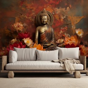 Gario Fotótapéta Egy meditáló Buddha szobor és színes virágok Anyag: Vlies, Méret: 300 x 210 cm