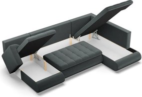 Tokio U sarokkanapé, 3 ágyneműtartóval, bársony, jobboldali, szürke